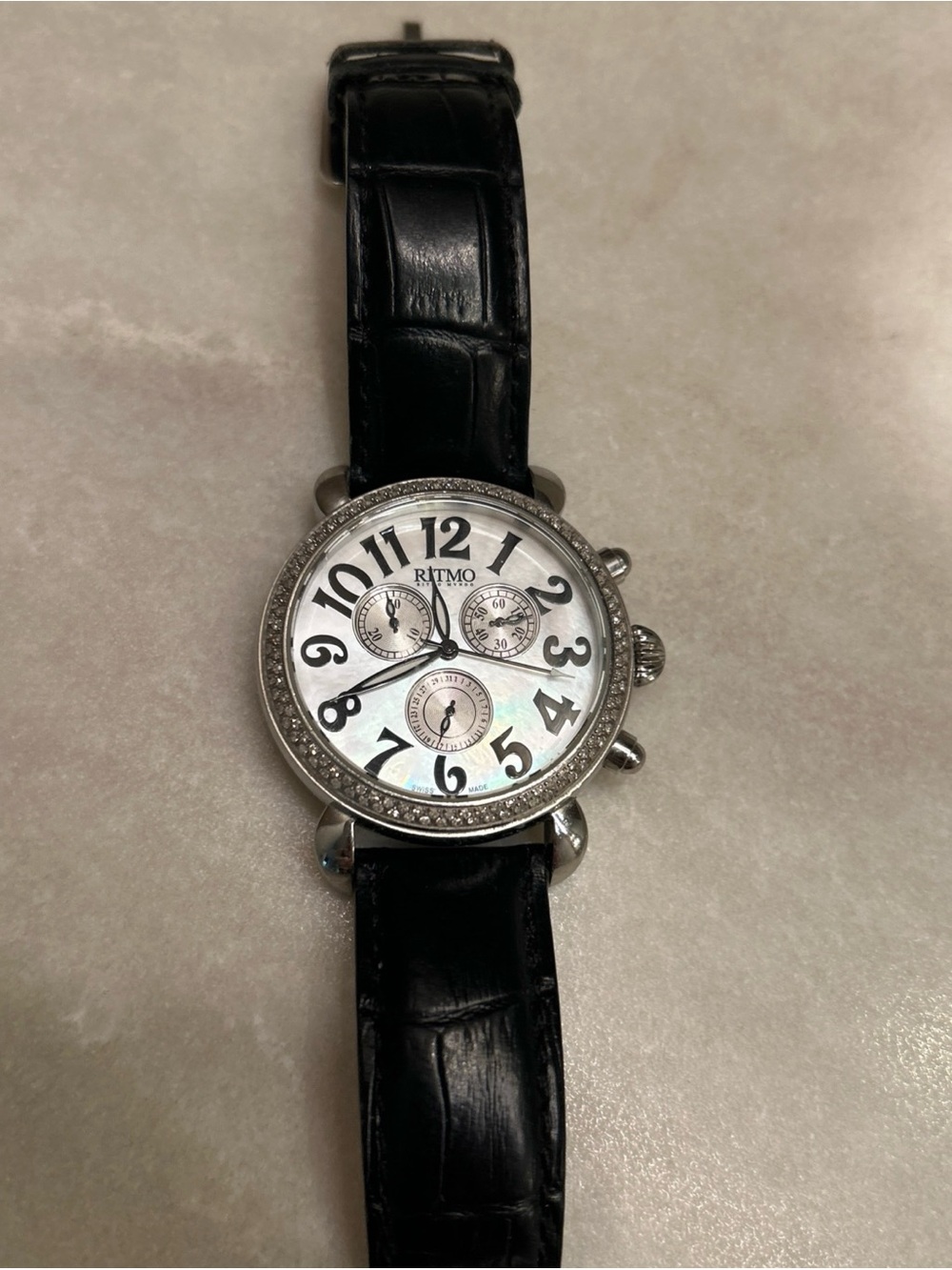 Ritmo Mundo Luna Women’s Watch #401 Diamond Quartz Swiss Black Leather Band